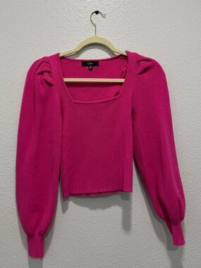 Lulu's Hot Pink Puff-Sleeve Square Neck Knit Top